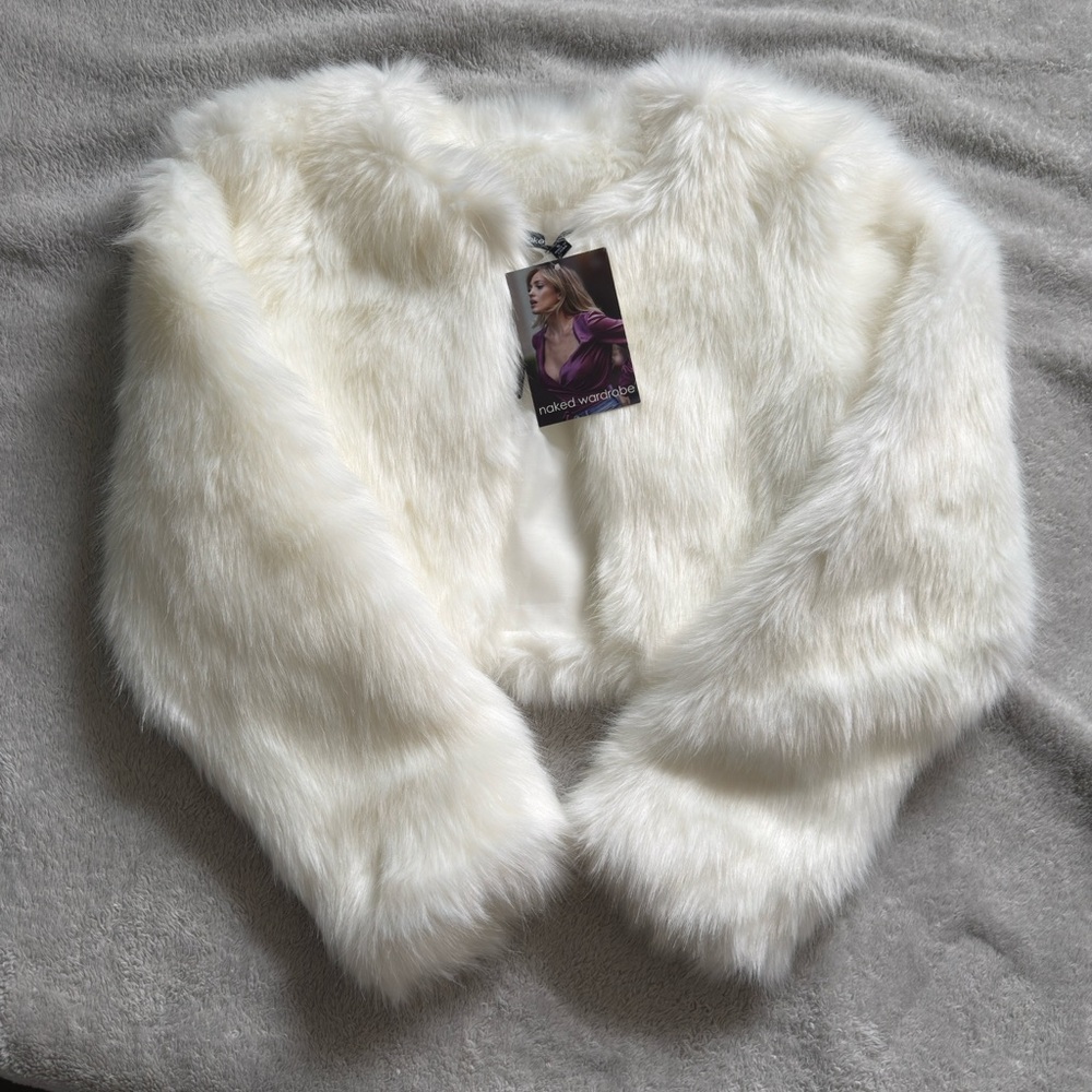 Naked Wardrobe White Faux Fur Jacket